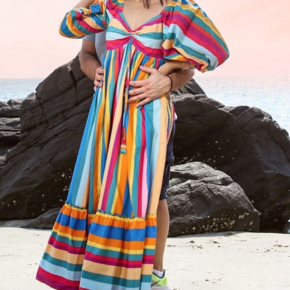 Farm Rio Striped Scarf Maxi Dress, M - Picture 3 of 4